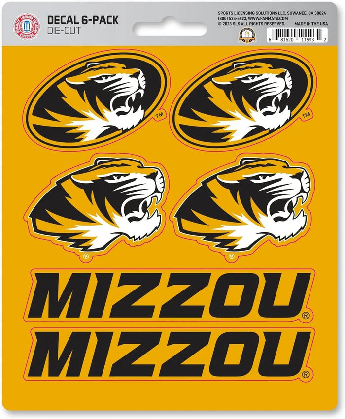 University of Missouri Tigers 6-Piece Decal Sticker Set, 5x6 Inch Sheet, Gift for football fans for any hard surfaces around home, automotive, personal items by Fielders Choice