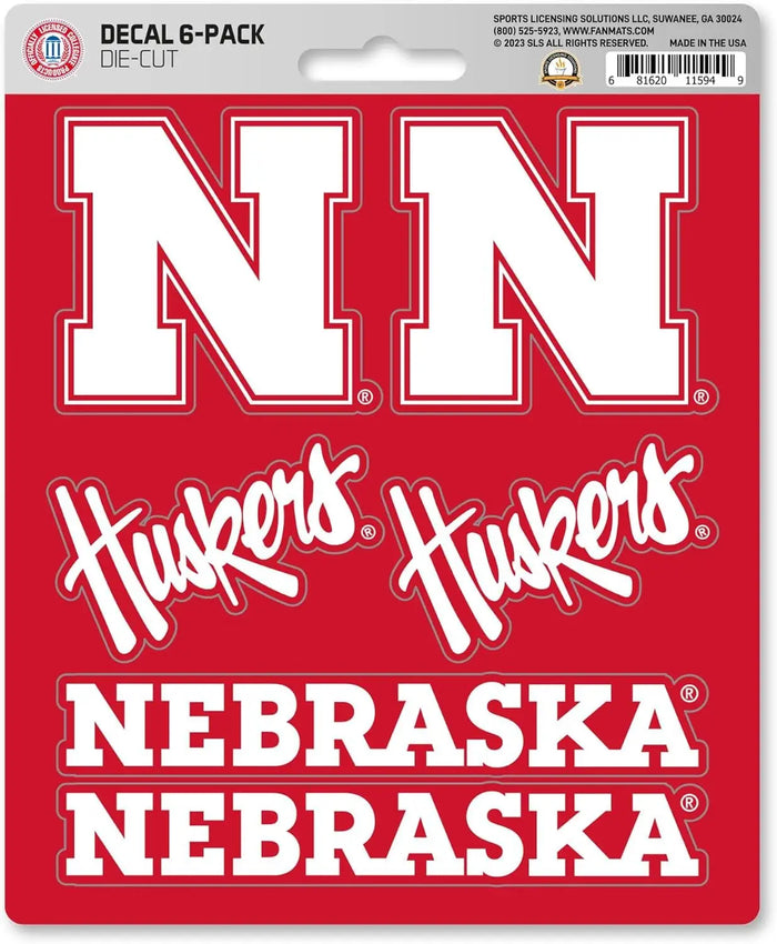 University of Nebraska Cornhuskers 6-Piece Decal Sticker Set, 5x6 Inch Sheet, Gift for football fans for any hard surfaces around home, automotive, personal items by Fielders Choice