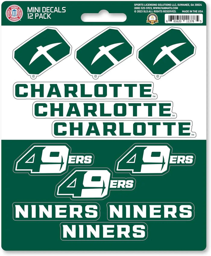 University of North Carolina Charlotte 49ers 12-Piece Mini Decal Sticker Set, 5x6 Inch Sheet, Gift for football fans for any hard surfaces around home, automotive, personal items by Fielders Choice