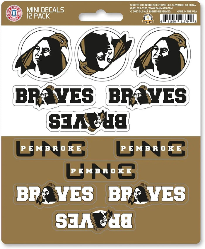 University of North Carolina Pembroke Braves 12-Piece Mini Decal Sticker Set, 5x6 Inch Sheet, Gift for football fans for any hard surfaces around home, automotive, personal items by Fielders Choice