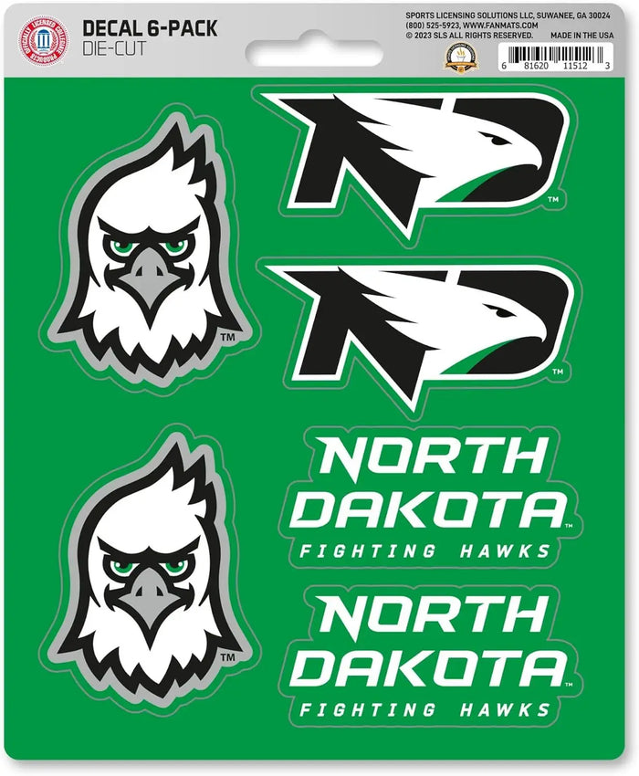 University of North Dakota Fighting Hawks 6-Piece Decal Sticker Set, 5x6 Inch Sheet, Gift for football fans for any hard surfaces around home, automotive, personal items by Fielders Choice