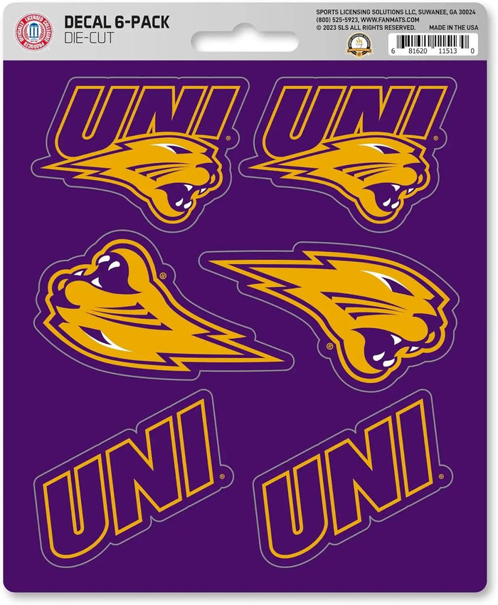 University of Northern Iowa Panthers 6-Piece Decal Sticker Set, 5x6 Inch Sheet, Gift for football fans for any hard surfaces around home, automotive, personal items by Fielders Choice