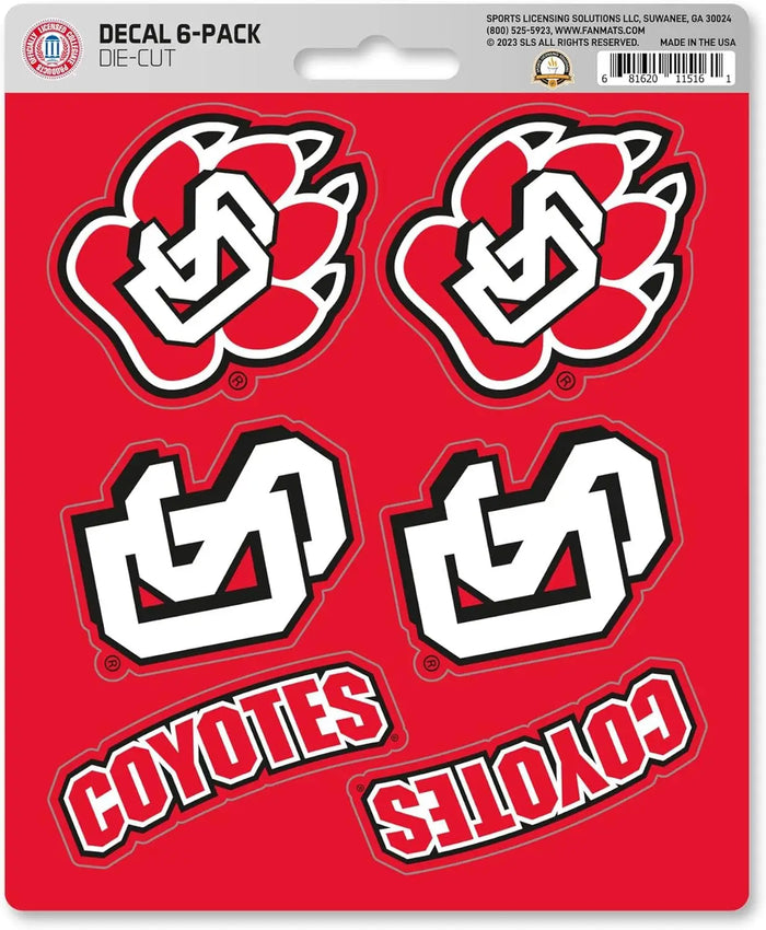 University of South Dakota Coyotes 6-Piece Decal Sticker Set, 5x6 Inch Sheet, Gift for football fans for any hard surfaces around home, automotive, personal items by Fielders Choice