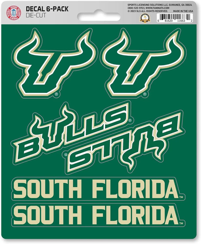 University of South Florida USF Bulls 6-Piece Decal Sticker Set, 5x6 Inch Sheet, Gift for football fans for any hard surfaces around home, automotive, personal items by Fielders Choice