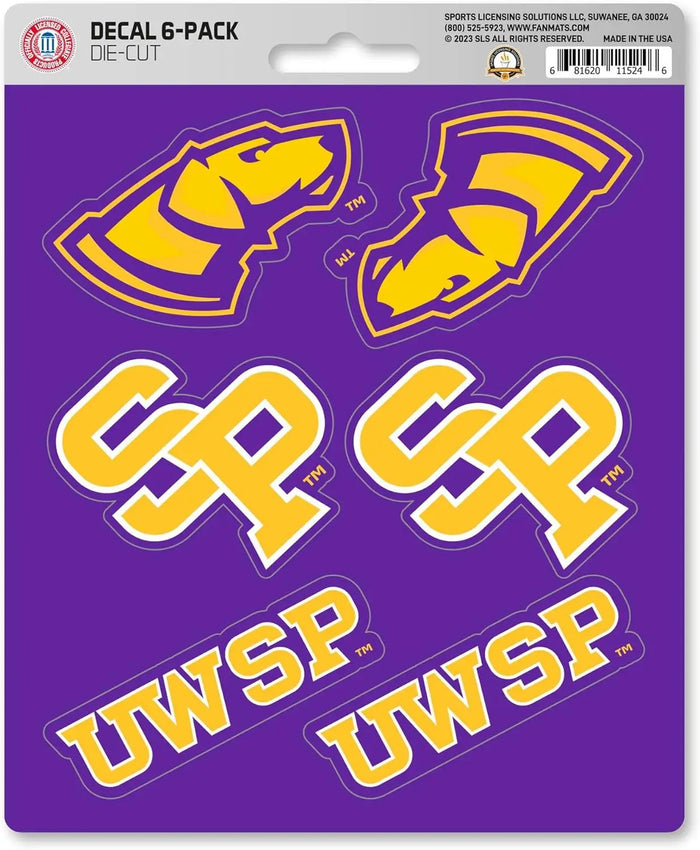 University of Wisconsin Stevens Point Pointers 6-Piece Decal Sticker Set, 5x6 Inch Sheet, Gift for football fans for any hard surfaces around home, automotive, personal items by Fielders Choice