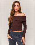 Off Shoulder Tie Back Ribbed Sweater by Boutique 23