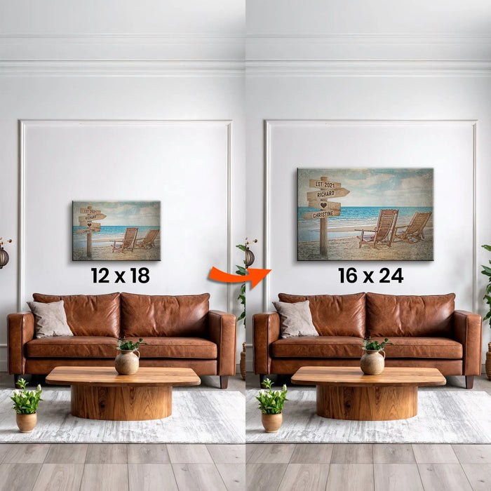 Upgrade Your 12x18 Inches 'Beach Couple Names' Canvas to 16x24 Inches by Tailored Canvases