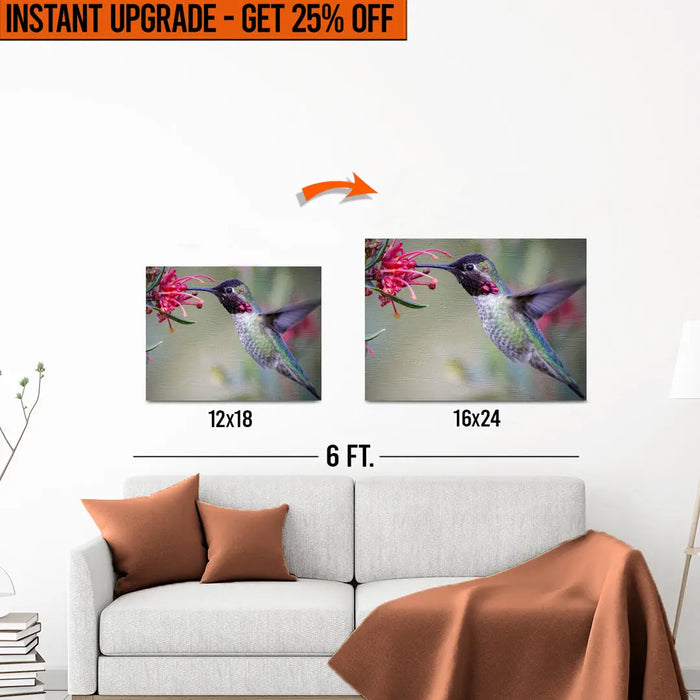 Upgrade Your 12x18 Inches 'Hummingbird Spring' Canvas to 16x24 Inches by Tailored Canvases