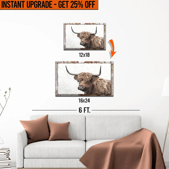 Upgrade Your 12x18 Inches 'Natural Rustic Highland Cow' Canvas To 16x24 Inches by Tailored Canvases