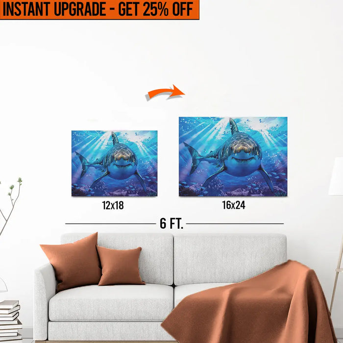 Upgrade Your 12x18 Inches 'Underwater White Shark' Canvas to 16x24 Inches by Tailored Canvases