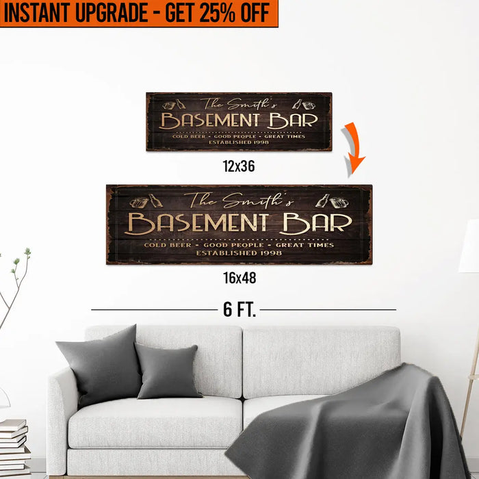 Upgrade Your 12x36 Inches 'Family Basement Bar' (Style 1) Canvas Measuring To 16x48 Inches by Tailored Canvases