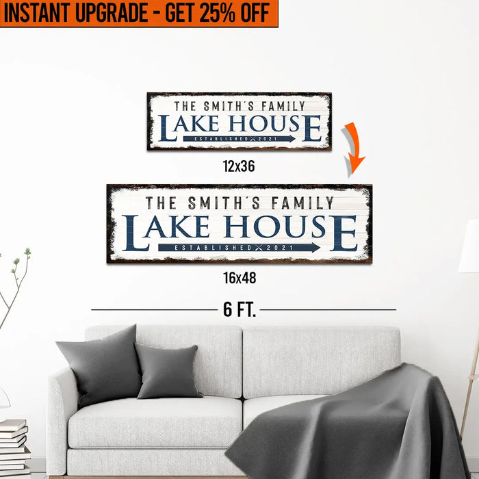 Upgrade Your 12x36 Inches 'Family Lake House Arrow' (Style 1) Canvas Measuring To 16x48 Inches by Tailored Canvases