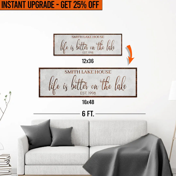 Upgrade Your 12x36 Inches 'Life Is Better On The Lake' (Style 2) Canvas To 16x48 Inches by Tailored Canvases