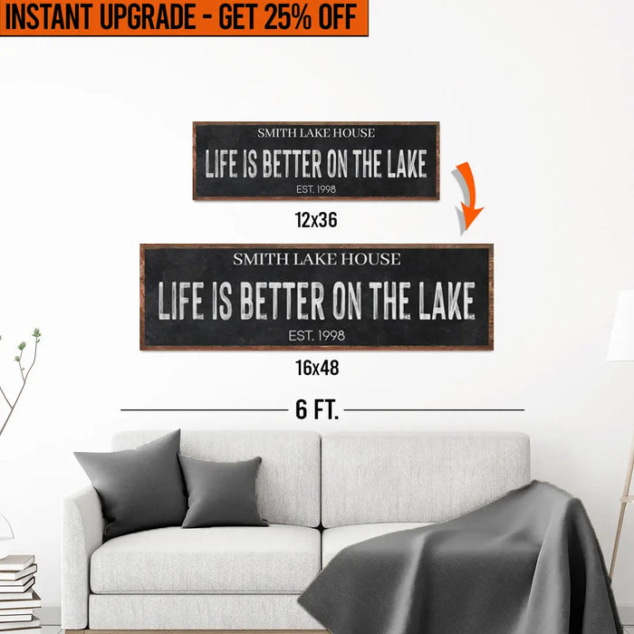 Upgrade Your 12x36 Inches 'Life Is Better On The Lake' (Style 3) Canvas To 16x48 Inches by Tailored Canvases