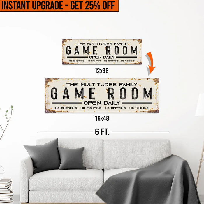 Upgrade Your 12x36 Inches (Style 1) 'Family Game Room' Canvas To 16x48 Inches by Tailored Canvases