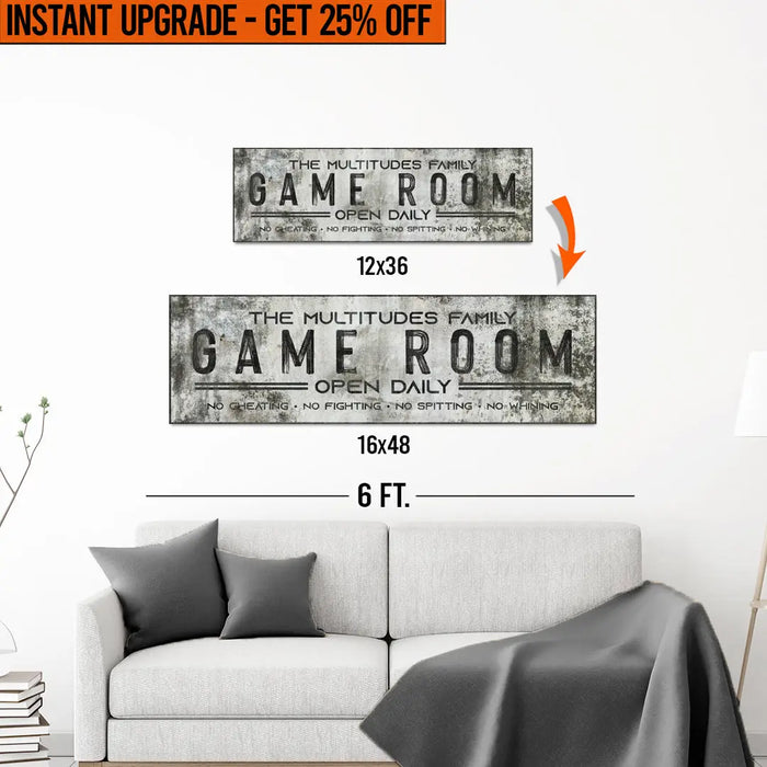 Upgrade Your 12x36 Inches (Style 2) 'Family Game Room' Canvas To 16x48 Inches by Tailored Canvases