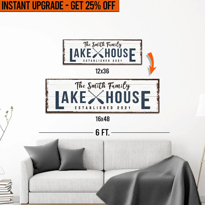 Upgrade Your 12x36 Inches (Style 2) 'Family Lake House Arrow' Canvas To 16x48 Inches by Tailored Canvases