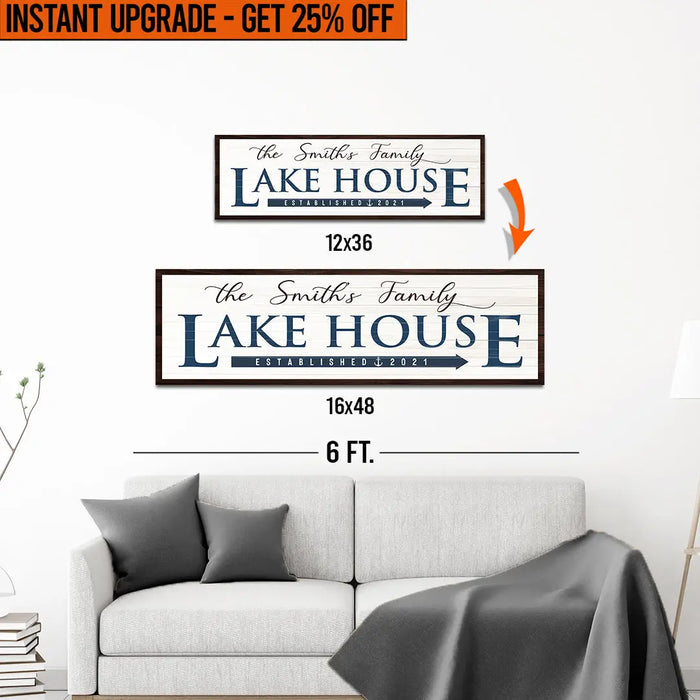 Upgrade Your 12x36 Inches (Style 3) 'Family Lake House Arrow' Canvas To 16x48 Inches by Tailored Canvases