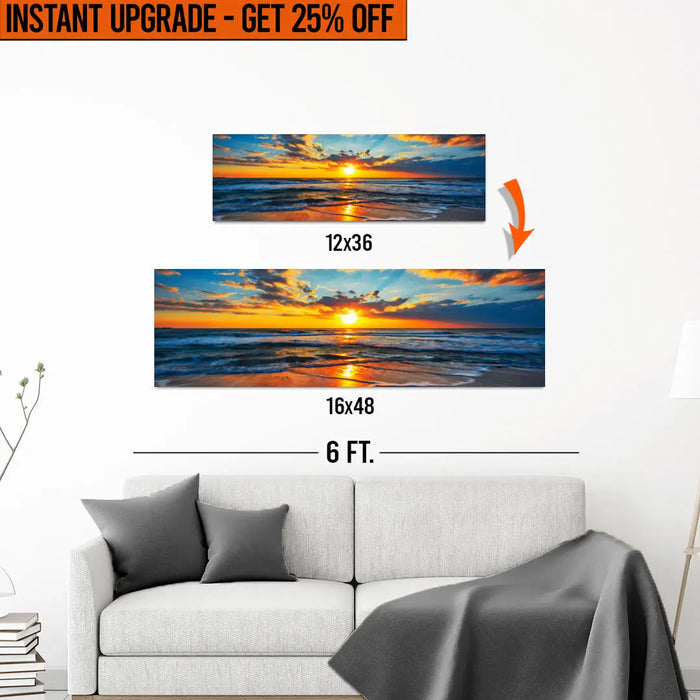 Upgrade Your 12x36 Inches 'Sunrise On Atlantic Ocean' (Style 1) Canvas To 16x48 Inches by Tailored Canvases