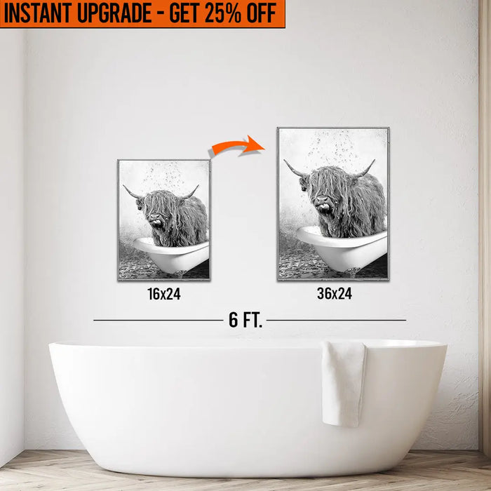 Upgrade Your 16x24 'Highland Cattle Bath' Canvas To 36x24 Inches by Tailored Canvases