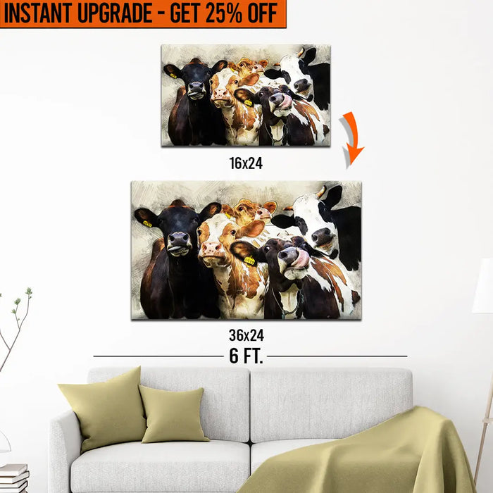 Upgrade Your 16x24 Inches 'Cows Cattle Portrait' Canvas To 36x24 Inches by Tailored Canvases