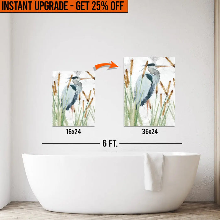 Upgrade Your 16x24 Inches 'Heron In The Reeds' Canvas To 24x36 Inches by Tailored Canvases