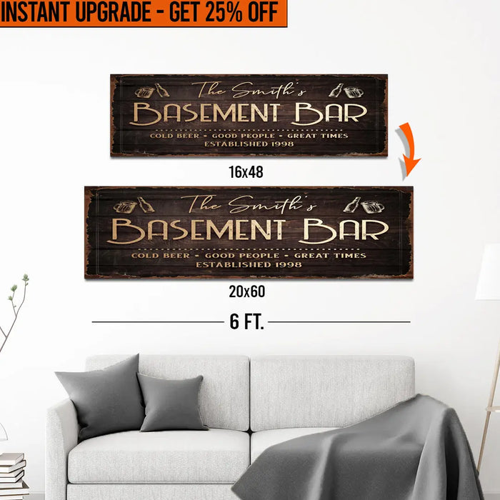 Upgrade Your 16x48 Inches 'Family Basement Bar' (Style 1) Canvas To 20x60 Inches by Tailored Canvases