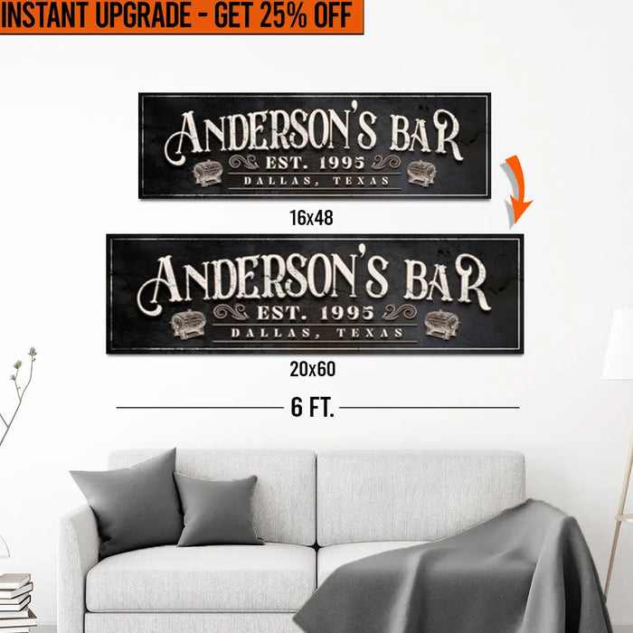 Upgrade Your 16x48 Inches 'Personalized Bar' (Style 1) Canvas To 20x60 Inches by Tailored Canvases