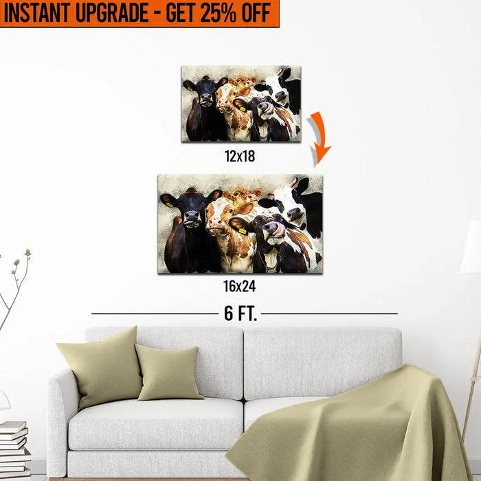 Upgrade Your 18x12 Inches 'Cows Cattle Portrait' Canvas To 24x16 Inches by Tailored Canvases