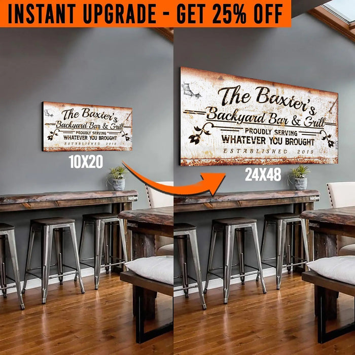 Upgrade Your 20x10 Inches 'Backyard Bar & Grill' (Style 1) Canvas To 24x48 Inches by Tailored Canvases