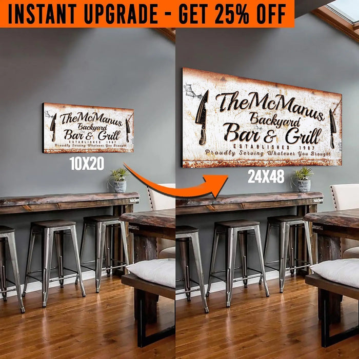 Upgrade Your 20x10 Inches 'Backyard Bar & Grill' (Style 3) Canvas To 24x48 Inches by Tailored Canvases