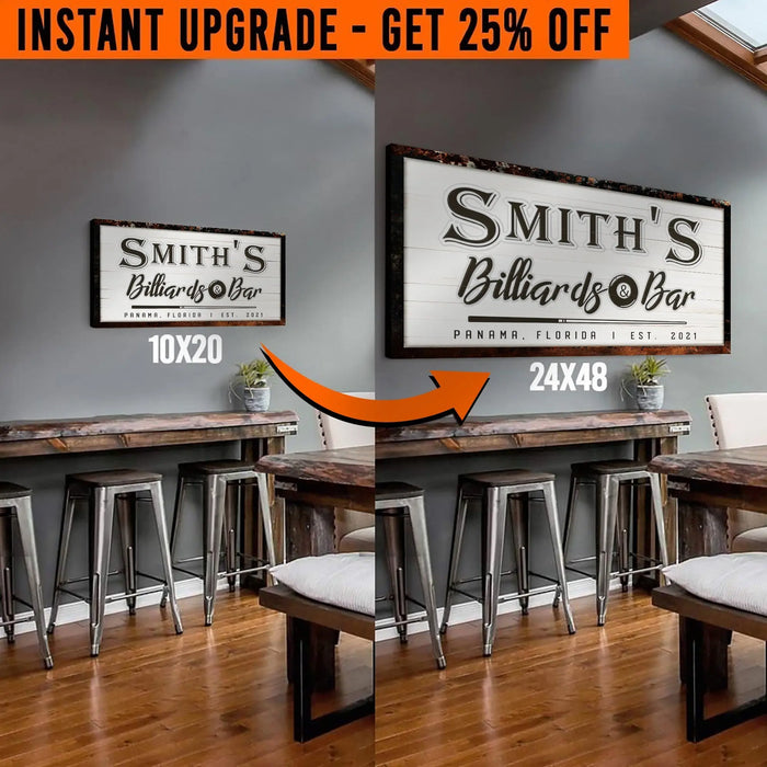 Upgrade Your 20x10 Inches 'Billiards And Bar' (Style 1) Canvas To 48x24 Inches by Tailored Canvases