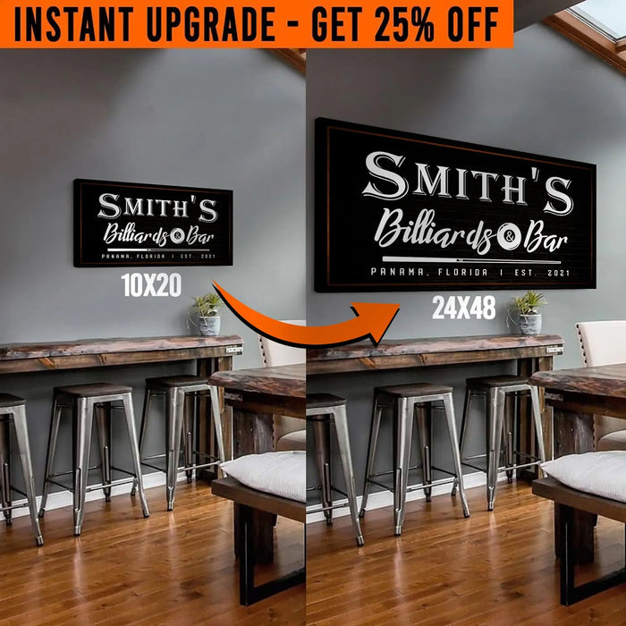 Upgrade Your 20x10 Inches 'Billiards And Bar' (Style 3) Canvas To 48x24 Inches by Tailored Canvases