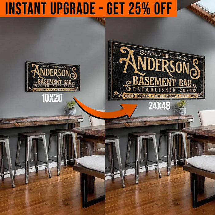 Upgrade Your 20x10 Inches 'Custom Basement Bar' (Style 1) Canvas To 48x24 Inches by Tailored Canvases