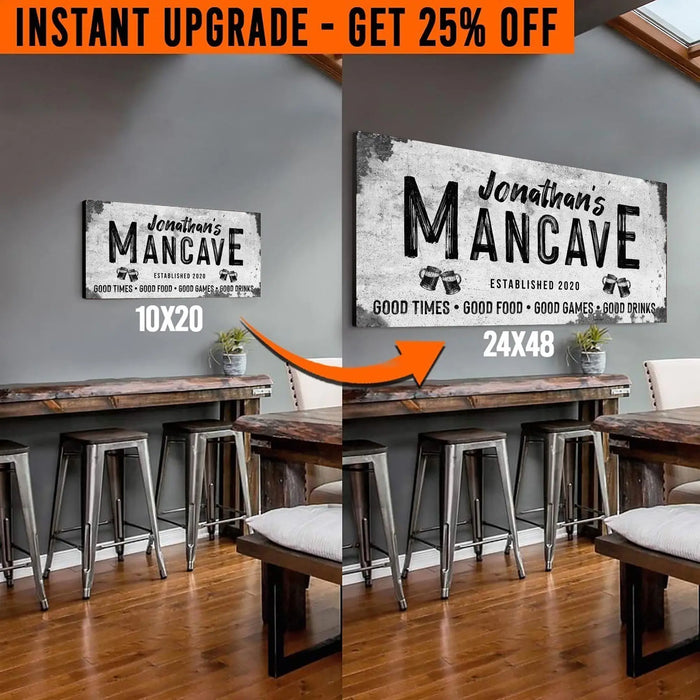 Upgrade Your 20x10 Inches 'Good Times Man Cave Sign' (Style 2) Canvas To 24x48 Inches (Free Shipping) by Tailored Canvases