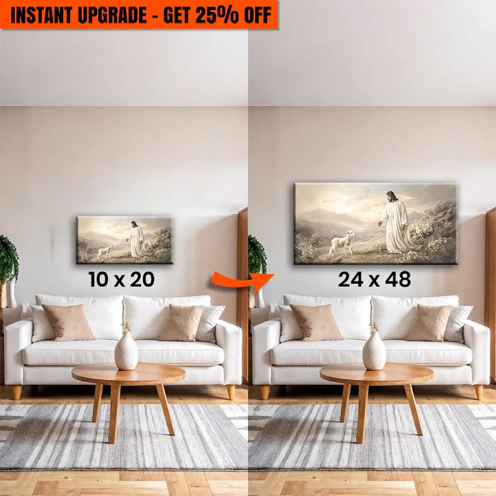 Upgrade Your 20x10 Inches 'Jesus Protects The Lamb From Wolves Faith Wall Art X' Canvas To 48x24 Inches by Tailored Canvases