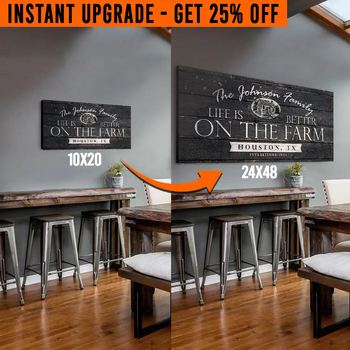 Upgrade Your 20x10 Inches 'Life is better on the Farm' (Style 2) Canvas To 48x24 Inches by Tailored Canvases