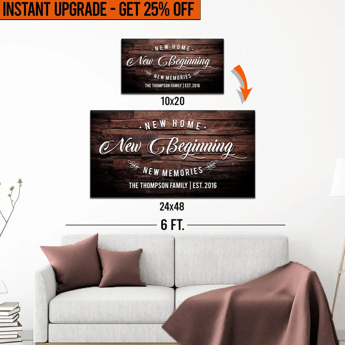 Upgrade Your 20x10 Inches 'New Home Sign' (Style 1) Canvas To 48x24 Inches by Tailored Canvases