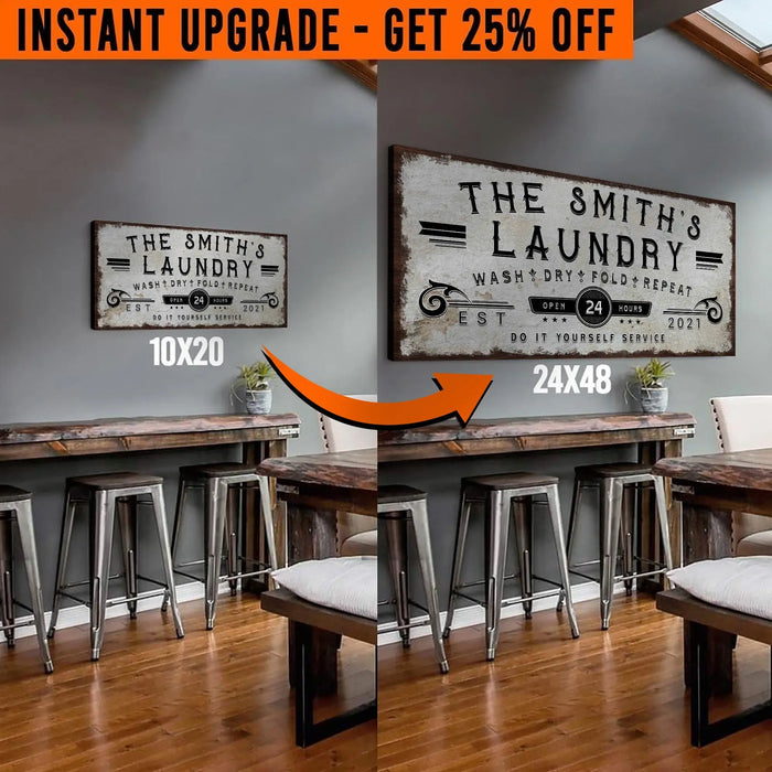 Upgrade Your 20x10 Inches 'Personalized Laundry Room' (Style 1) Canvas To 48x24 Inches by Tailored Canvases