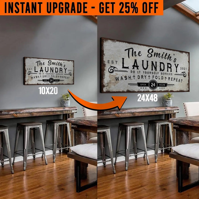 Upgrade Your 20x10 Inches 'Personalized Laundry Room' (Style 2) Canvas To 48x24 Inches by Tailored Canvases