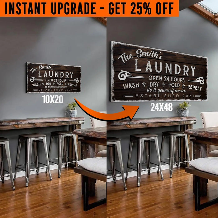 Upgrade Your 20x10 Inches 'Personalized Laundry Room' (Style 3) Canvas To 48x24 Inches by Tailored Canvases