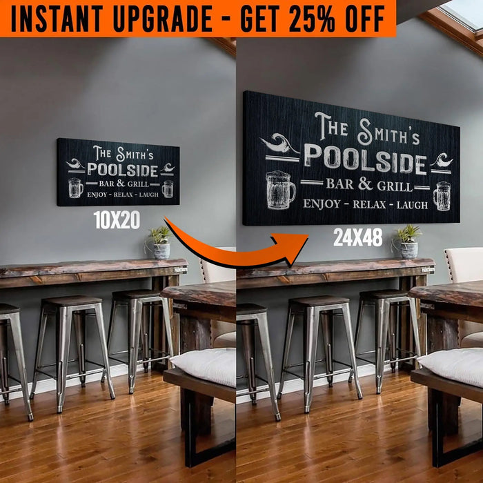Upgrade Your 20x10 Inches 'Personalized Poolside Bar And Grill' (Style 2) Canvas To 48x24 Inches by Tailored Canvases
