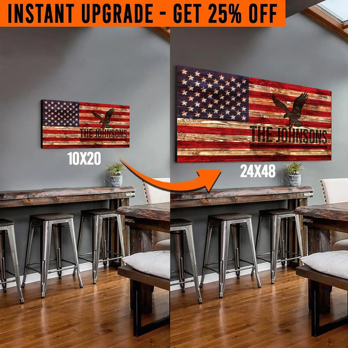 Upgrade Your 20x10 Inches 'Rustic American Flag' (Style 1) Canvas To 24x48 Inches by Tailored Canvases