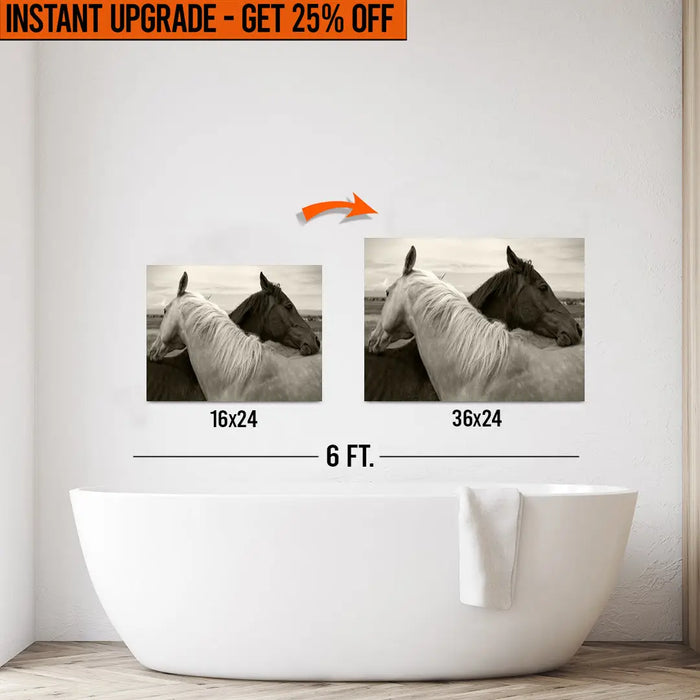 Upgrade Your 24x16 Inches 'Monochrome Couple Horse' Canvas To 36x24 Inches by Tailored Canvases