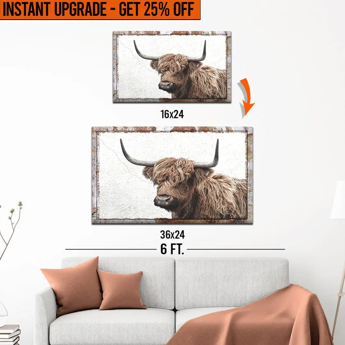 Upgrade Your 24x16 Inches 'Natural Rustic Highland Cow' Canvas To 36x24 Inches by Tailored Canvases