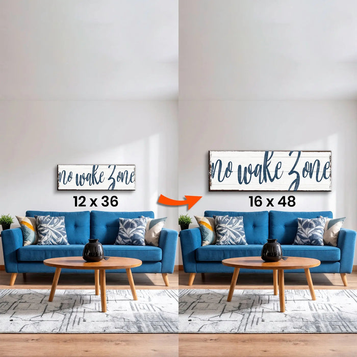 Upgrade Your 36x12 Inches Canvas 'No Wake Zone Sign XV' To 48x16 Inches Canvas by Tailored Canvases