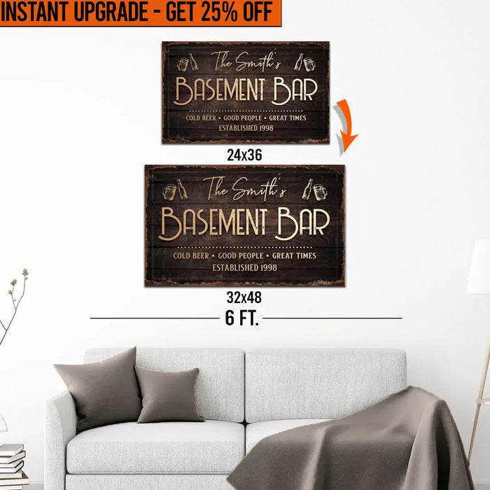 Upgrade Your 36x24 Inches 'Family Basement Bar' Canvas To 48x32 Inches by Tailored Canvases