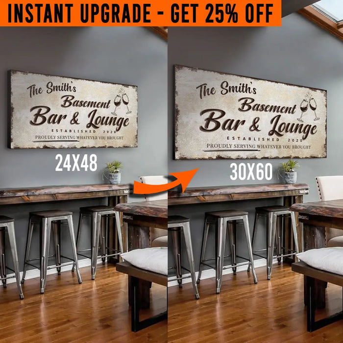 Upgrade Your 48x24 Inches 'Basement Bar and Lounge' (Style 2) Canvas To 60x30 Inches by Tailored Canvases