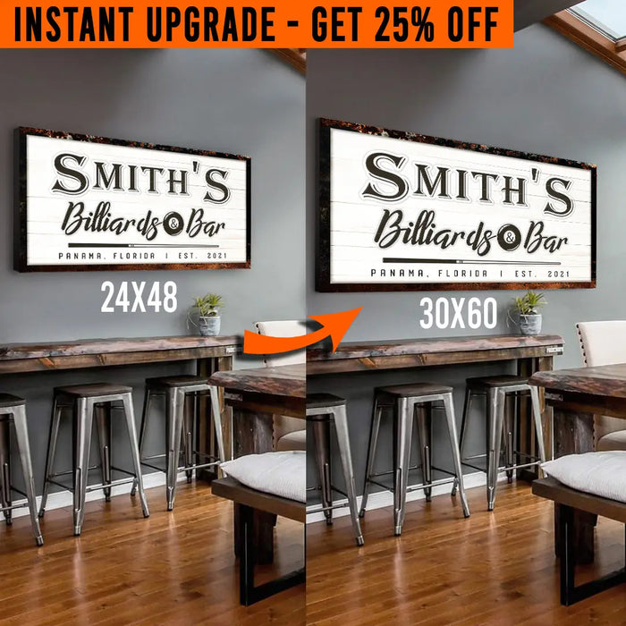 Upgrade Your 48x24 Inches 'Billiards And Bar' (Style 1) Canvas To 60x30 Inches by Tailored Canvases