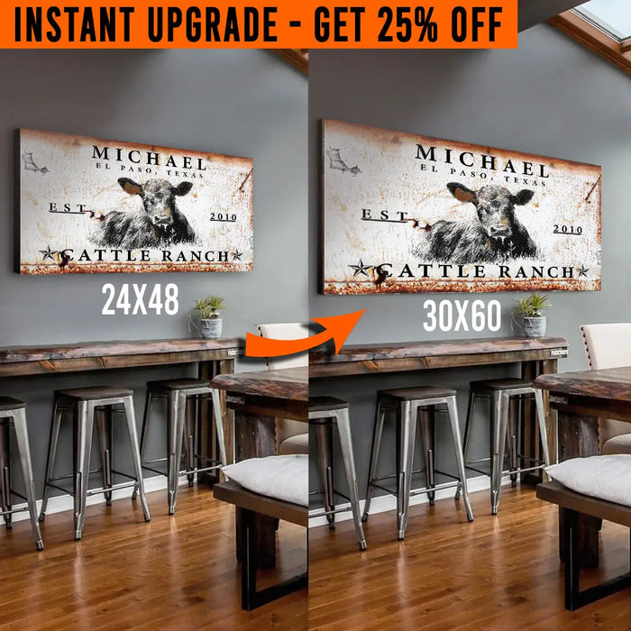 Upgrade Your 48x24 Inches 'Cattle Ranch' (Style 1) Canvas To 60x30 Inches by Tailored Canvases